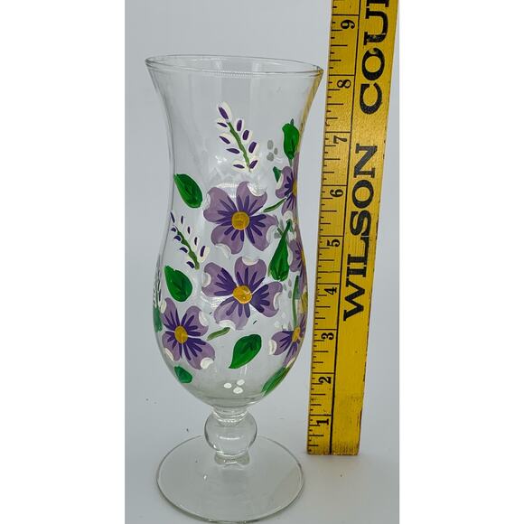 Hand Painted Flower Vase Clear Glass Bud Purple  8" Stem Elegant 2.5" Diameter - Picture 6 of 8